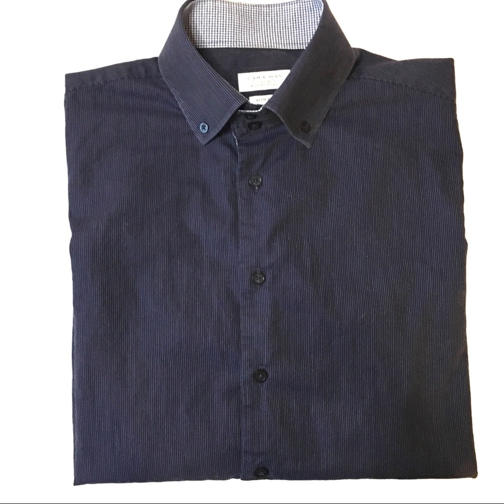 Zara Man Slim Fit Button Down Shirt Pinstripes